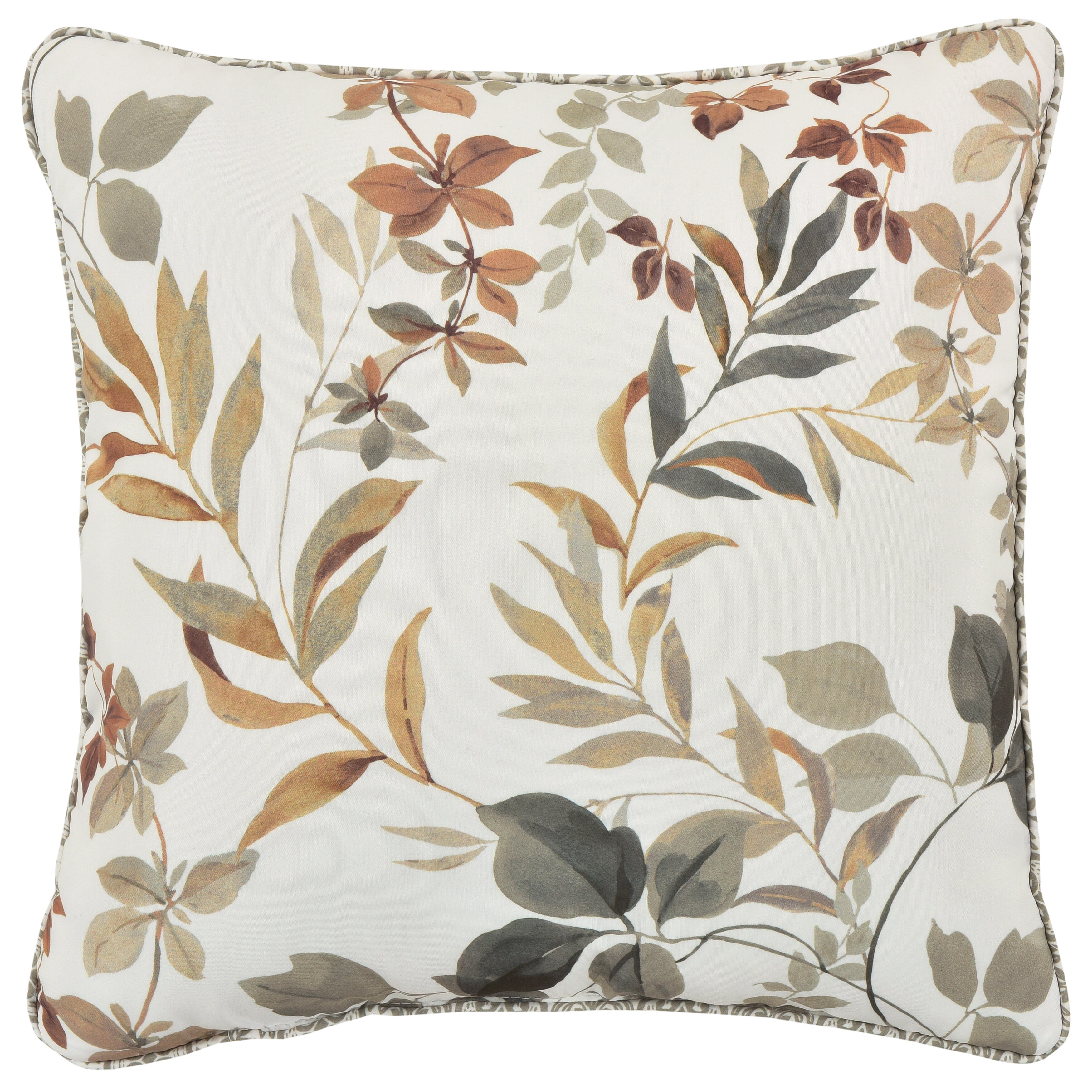 Evergreen Sage and Gold Botanical Leaf 16" Square Throw Pillow