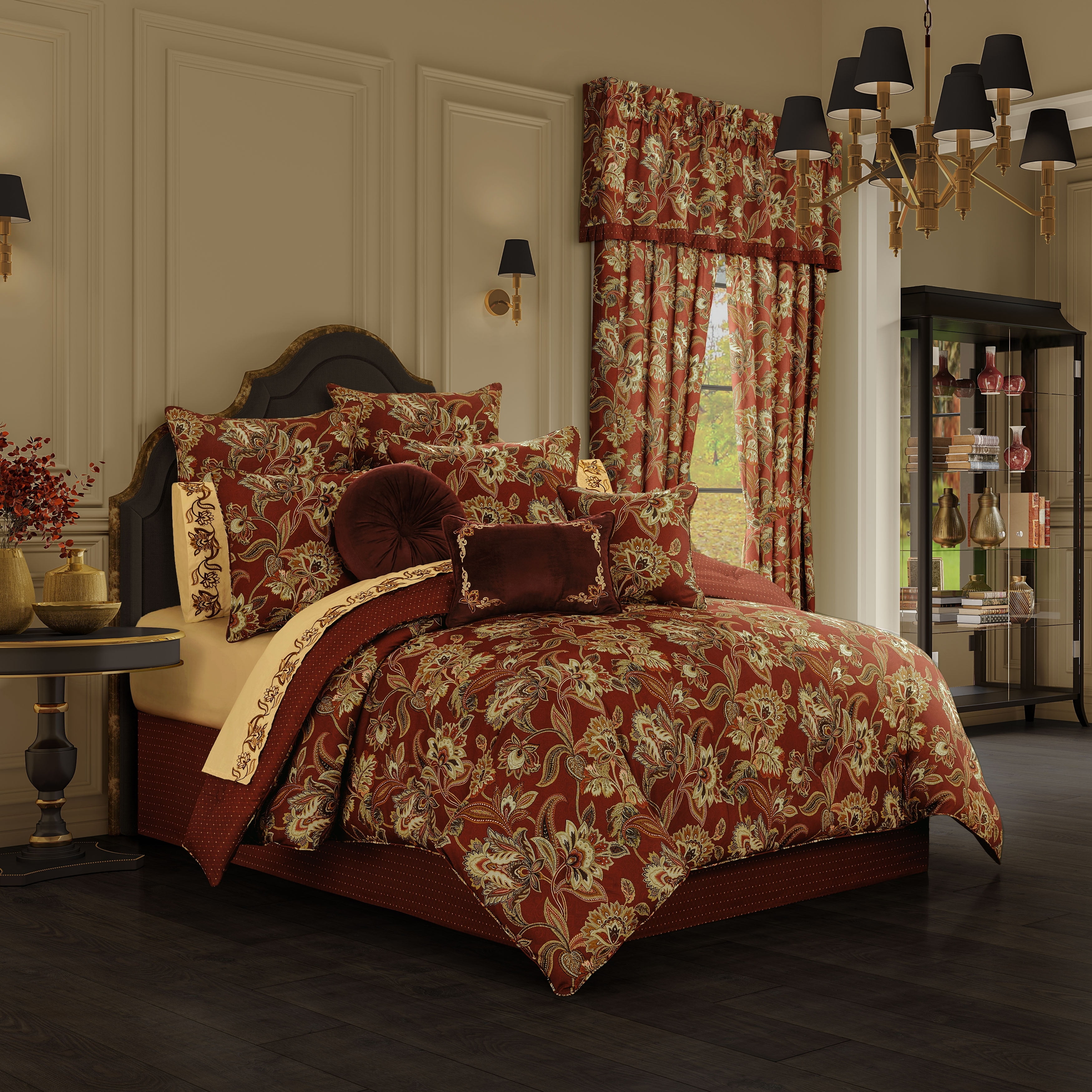 Montecito Red and Gold Jacobean Queen Comforter Set