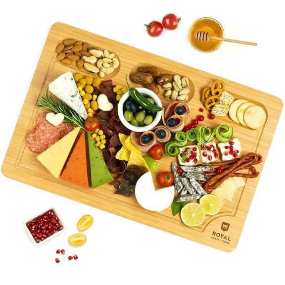 Royal Craft Wood Large Bamboo Cutting Board 18"x12"  Wooden Butcher Block for Kitchen, Meat Chopping and Serving  Cheese & Charcuterie Boards Tray with Juice Groove & Side Handles