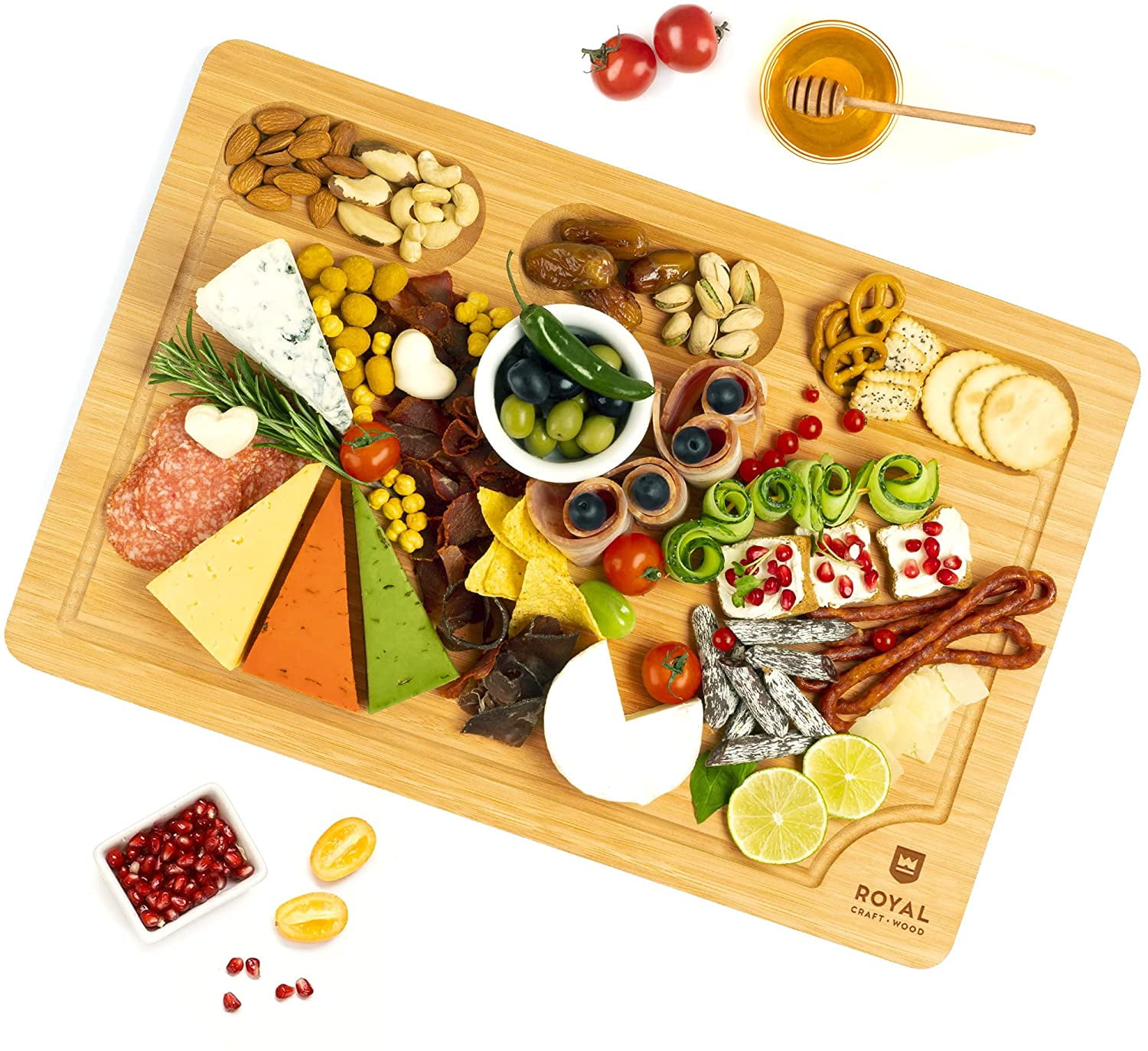  Large Acacia Wood Cutting Board with Containers for Kitchen  Simple Charcuterie Board Wooden Serving Cheese Board Meats Platter Dessert  Fruit Charcuterie Party Butcher Block Chopping Board: Home & Kitchen