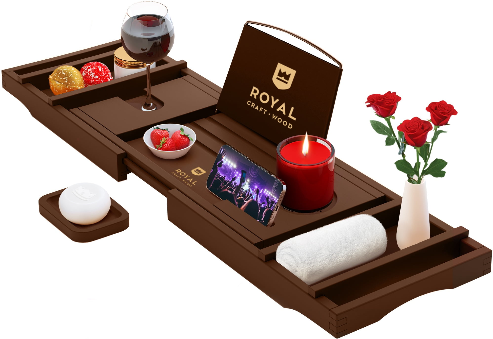Royal Brown Bamboo Adjustable Bathtub Caddy Tray