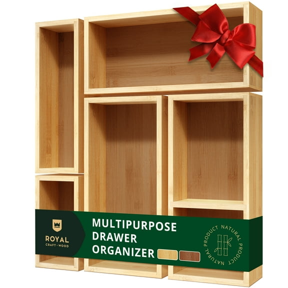 Royal Craft Wood 5-Piece Bamboo Drawer Organizer Box Set – Storage Trays for Kitchen, Bathroom, Office, Desk – Utensil Holder and Silverware Drawer Organizer (Natural)