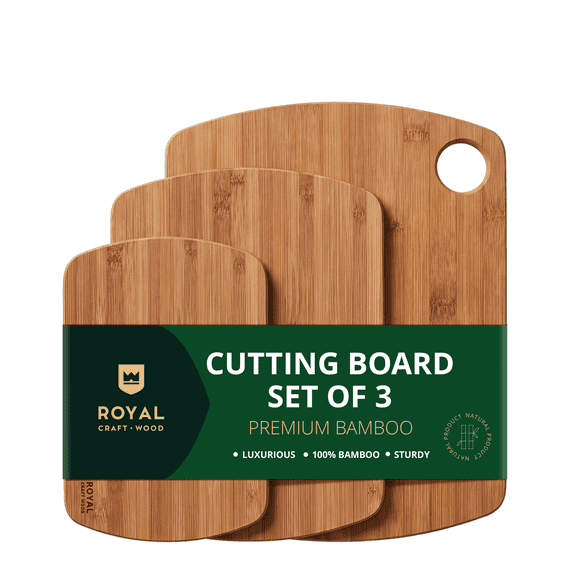 Royal Craft Wood Cutting Board Set for Kitchen, Wooden Cutting Boards for Meat & Vegetables, Carbonized Bamboo