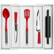 Royal Craft Wood Expandable Bamboo Kitchen Drawer Organizer   Silverware Drawer Organizer and Utensil Holder Tray with Grooved Dividers for Flatware, Cutlery & Kitchen Storage 5 Slot, White