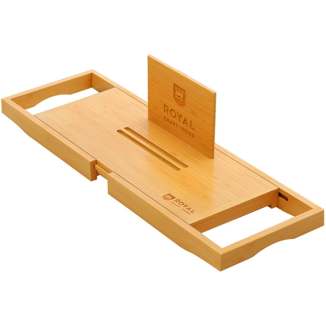 Royal Craft Wood Natural Bamboo Bathtub Caddy/Bath Serving Tray for 2, Luxury Bathtub Accessories Set