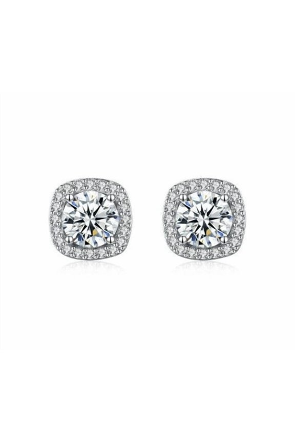 Halo Style Stud Earrings 2.00Ct Round Cut Lab Created VVS1/D Diamond 14K White Gold Plated 925 Silver