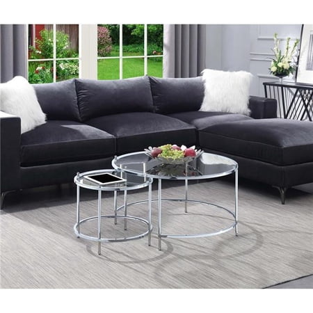 Royal Crest Nesting Round Coffee Table, Clear Glass & Chrome Frame