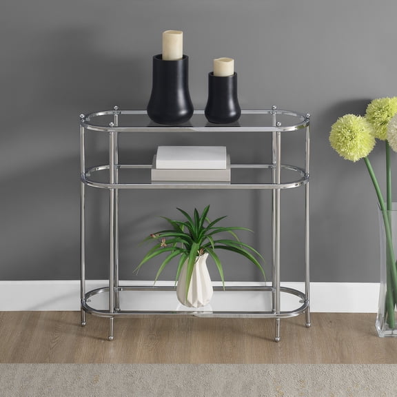 Royal Crest Three-Tier Clear Glass Oval Entryway Hall Table in Chrome Finish