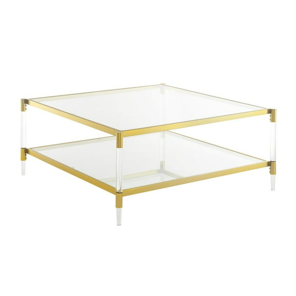Royal Crest Two-Tier Acrylic Clear Glass Square Coffee Table in Gold Chrome