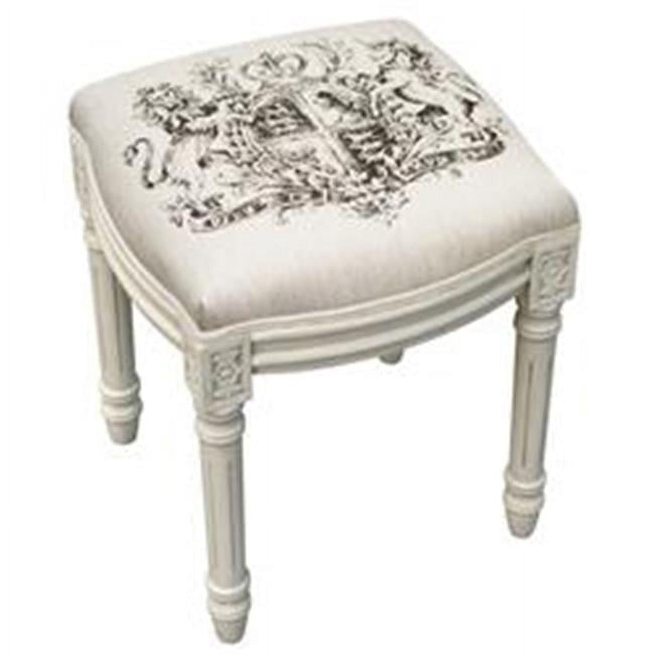 Royal Crest Upholstered Wooden Vanity Stool, Antique White