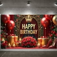 thumbnail image 1 of Royal Crown Banner Red Roses Birthday Display Gold Gift Boxes Red Balloons Royal Backdrop for Birthday Party Indoor Decoration Photo Backdrop, 1 of 9