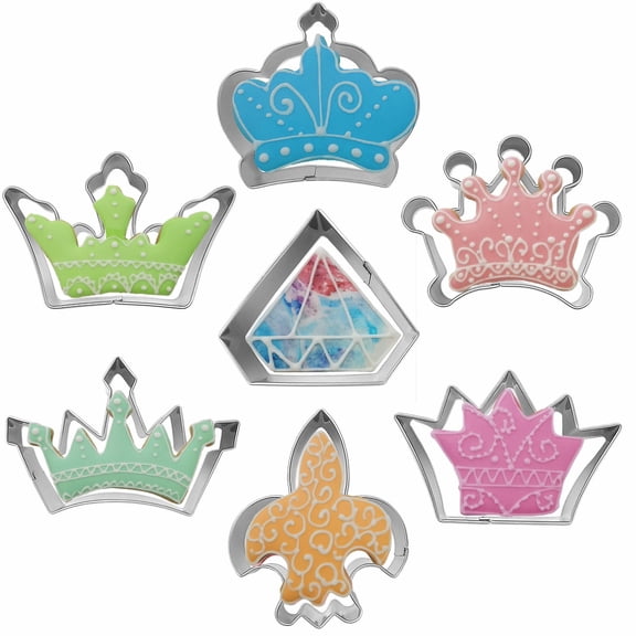 Royal Crown Cookie Cutter Set 7-Piece, Stainless Steel Iris & Diamond Molds
