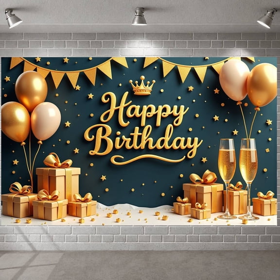 Royal Crown Design  Banner Gold Gray Balloons Birthday Party Backdrop Star Decorations Triangle Bunting Royal Celebration Display for Birthday Party Photo Shoot Indoor Decoration