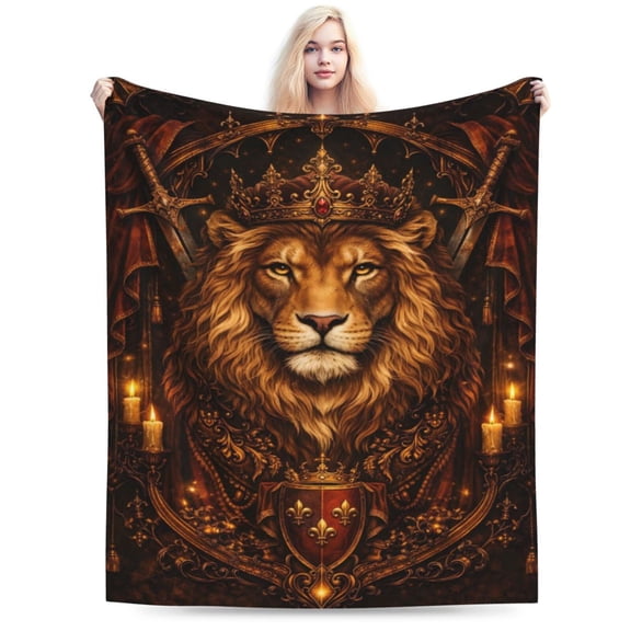 Royal Crown Lion Blanket King Lion Throw Blanket Soft Cozy Blanket for Couch Bed Fathers Day Gift Decor 60x50