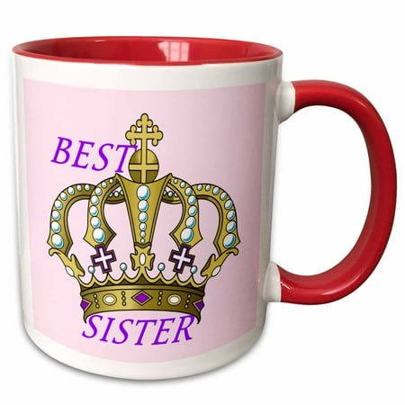 3drose, Royal Crown with Words Best Sister, 15oz Two-tone Red Mug