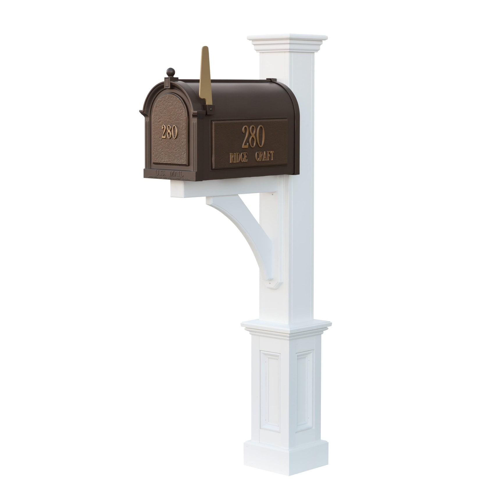 Madison White Vinyl Mailbox Post with Decorative Elements