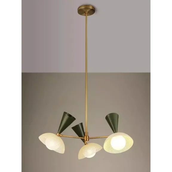 Royal Decor 1920 Mid Century Sputnik 3-Arm Ceiling Pendant in Natural Brass Enameled Mesh