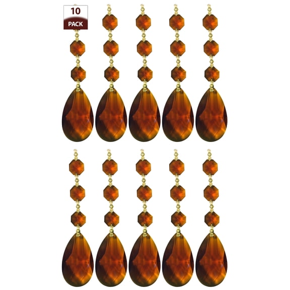 Royal Designs 10 Pack Chandelier Replacement Crystal Prisms Amber Almond Three Bead Chrome