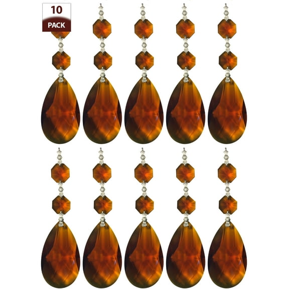 Royal Designs 10 Pack Chandelier Replacement Crystal Prisms Amber Almond Two Bead Chrome