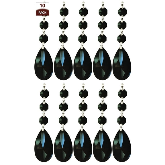Royal Designs 10 Pack Chandelier Replacement Crystal Prisms Black Almond Three Bead Polished Brass