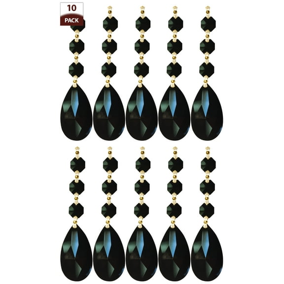 Royal Designs 10 Pack Chandelier Replacement Crystal Prisms Black Almond Three Bead Polished Brass