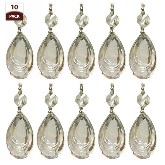 Royal Designs 10 Pack Chandelier Replacement Crystal Prisms Clear Almond Cut One Bead Chrome