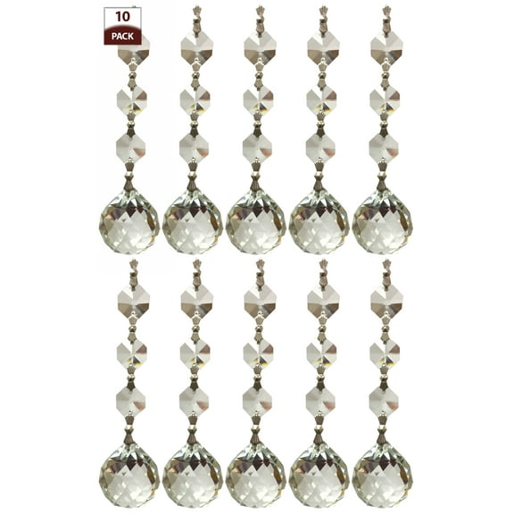 Royal Designs 10 Pack Chandelier Replacement Crystal Prisms Clear Faceted Ball Three Bead Chrome