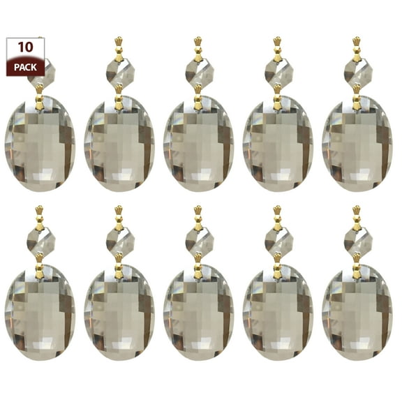 Royal Designs 10 Pack Chandelier Replacement Crystal Prisms Clear Oblate Cut One Bead Polished Brass