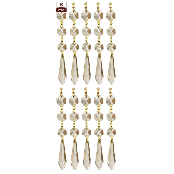 Royal Designs 10 Pack Chandelier Replacement Crystal Prisms Clear U-Drop Three Bead Polished Brass