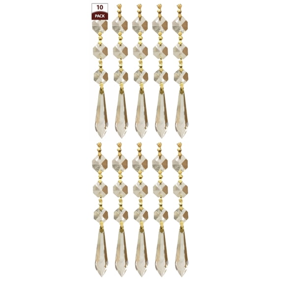Royal Designs 10 Pack Chandelier Replacement Crystal Prisms Clear U-Drop Three Bead Polished Brass