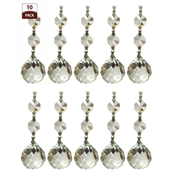 Royal Designs 10 Pack Chandelier Replacement Crystal Prisms, Faceted Ball,  Two Bead, Chrome