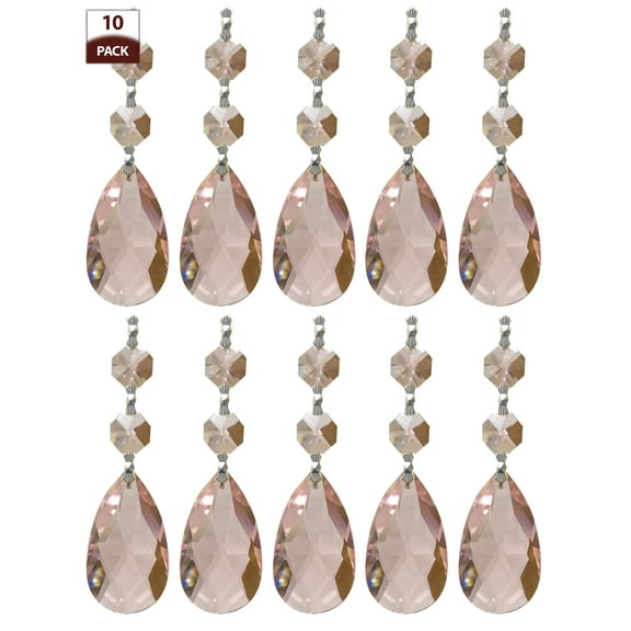 Royal Designs 10 Pack Chandelier Replacement Crystal Prisms Pink Almond Two Bead Chrome