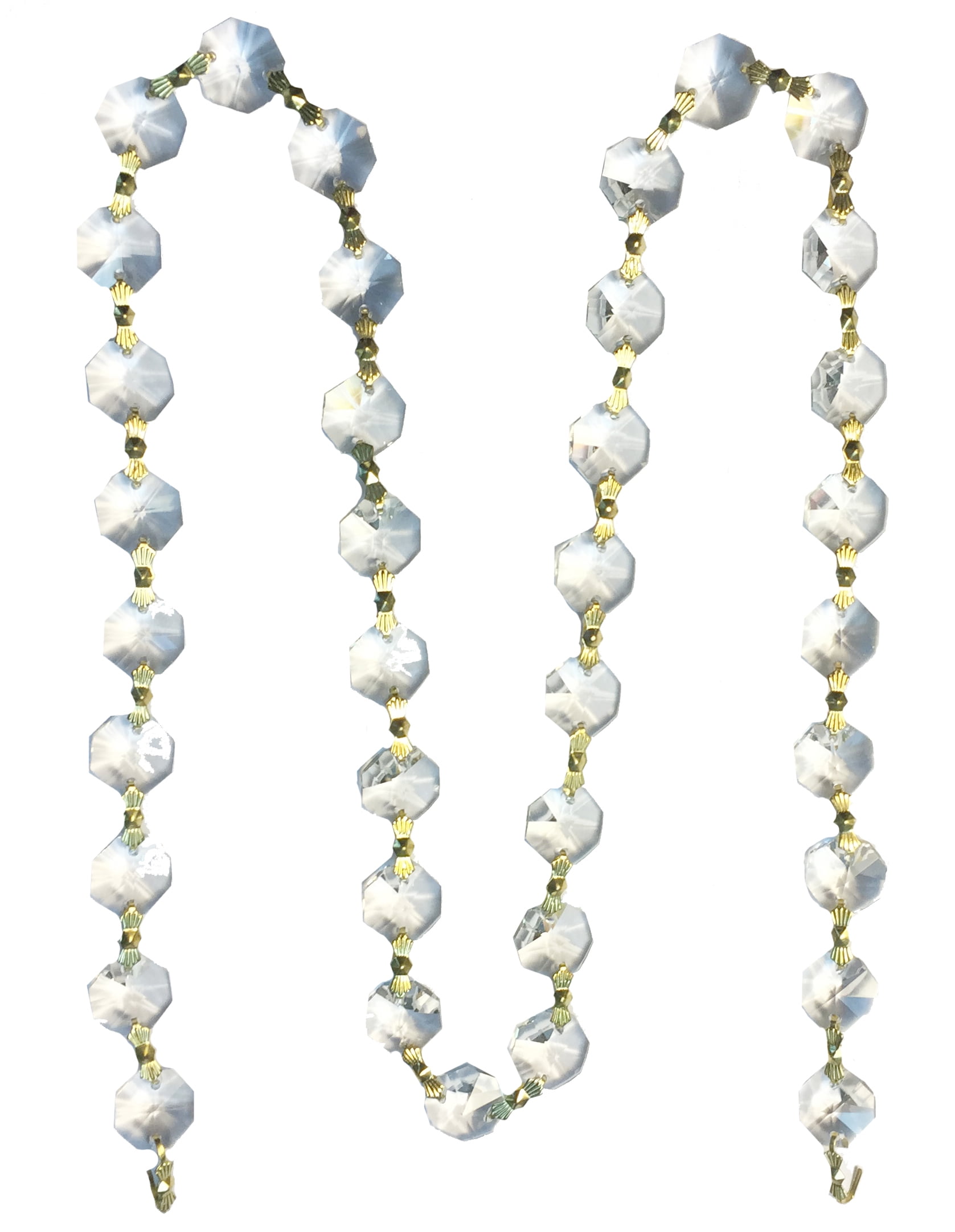 Royal Designs 10 Pack Replacement Chandelier Crystal Prism 45 Beaded Strand with Polished Brass Connectors