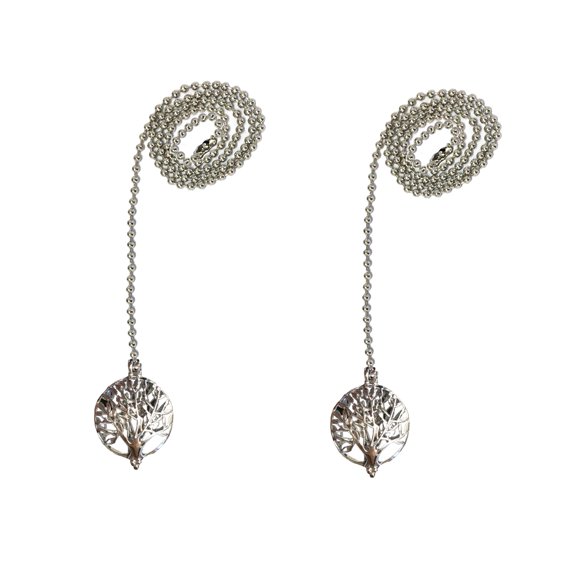 Royal Designs 24 Inch Adjustable Ceiling Fan Pull Chain Extension with Abundant Tree Ornament, Chrome, Set of 2