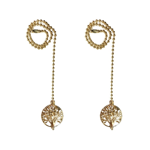 Royal Designs 24 Inch Adjustable Ceiling Fan Pull Chain Extension with Abundant Tree Ornament, Polished Brass, Set of 2