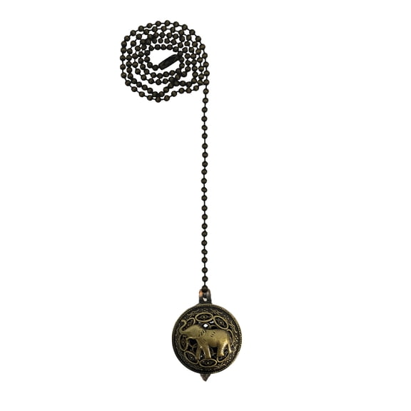 Royal Designs 24 Inch Adjustable Ceiling Fan Pull Chain Extension with Baby Elephant Ornament, Antique Brass