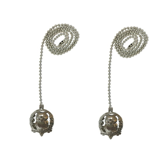 Royal Designs 24 Inch Adjustable Ceiling Fan Pull Chain Extension with Botanical Owl Ornament, Chrome, Set of 2