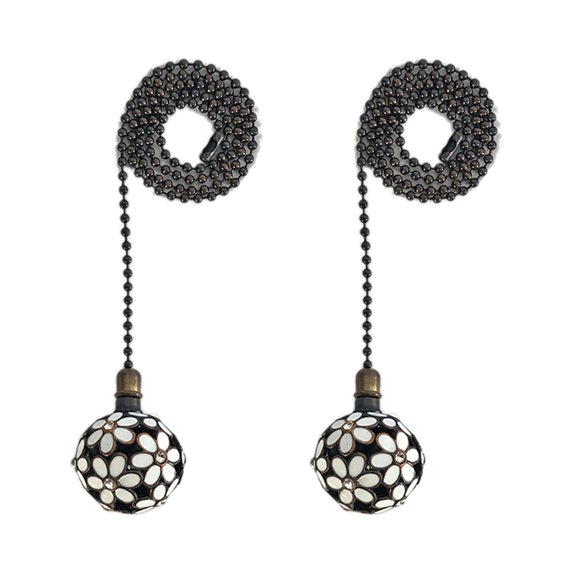 Royal Designs 24 Inch Adjustable Ceiling Fan Pull Chain Extension with Glamorous Daisies Ornament, White, Set of 2