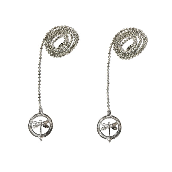 Royal Designs 24 Inch Adjustable Ceiling Fan Pull Chain Extension with Hovering Dragonfly Ornament, Chrome, Set of 2