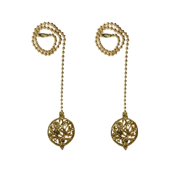 Royal Designs 24 Inch Adjustable Ceiling Fan Pull Chain Extension with Owl on Tree Ornament, Polished Brass, Set of 2