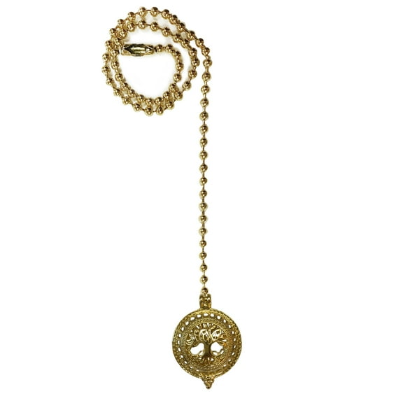 Royal Designs 24 Inch Adjustable Ceiling Fan Pull Chain Extension with Tree of Life Ornament, Polished Brass