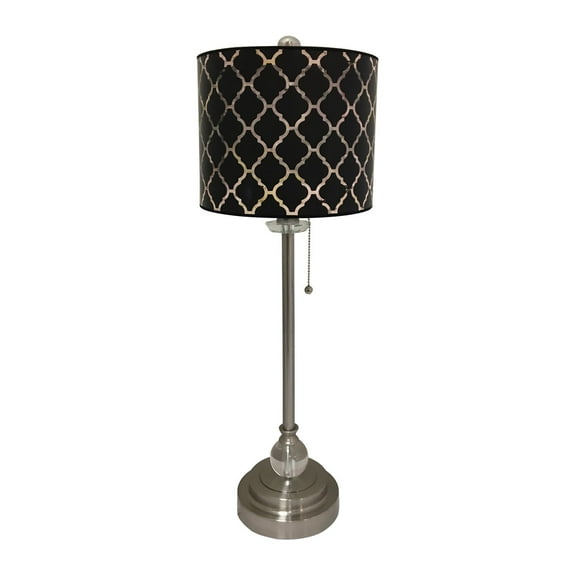 Royal Designs 28" Crystal and Brushed Nickel Buffet Lamp with Black Moroccan Tile Design Hardback Lamp Shade