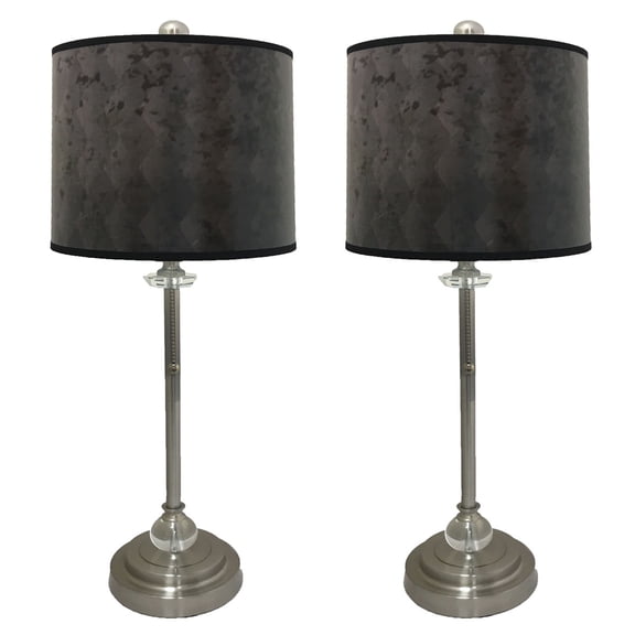 Royal Designs 28" Crystal and Brushed Nickel Buffet Lamp with Black Snakeskin Diamond Design Hard Back Lamp Shade, Set of 2