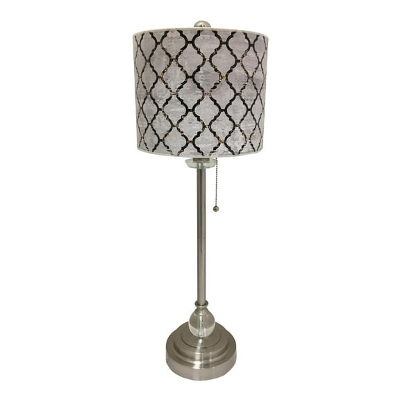Royal Designs 28" Crystal and Brushed Nickel Buffet Lamp with Moroccan Tile Textured Design Hardback Lamp Shade