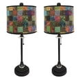 thumbnail image 1 of Royal Designs 28" Crystal and Oil Rub Bronze Buffet Lamp with Colorful Patchwork Design Hard Back Lamp Shade, Set of 2, 1 of 6