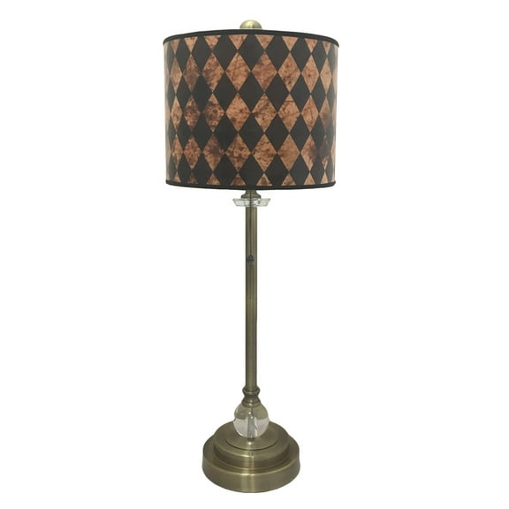Royal Designs Antique Brass Lamp with Vertical Black Diamond Lamp Shade 1 Light