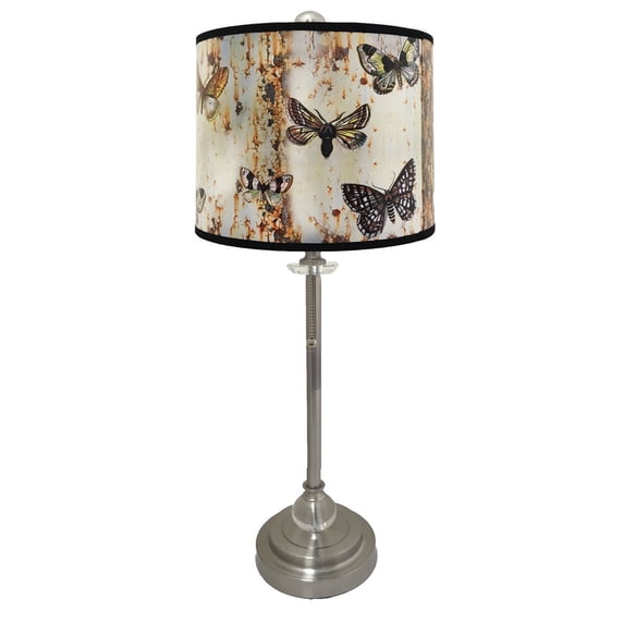 Royal Designs Brushed Nickel Lamp with Butterfly Graphic Lamp Shade 2 Lights