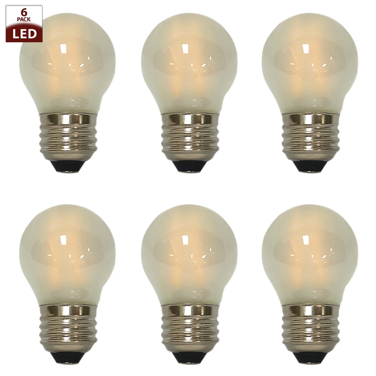 Royal Designs Decorative Frosted Indoor or Outdoor G45 Edison E26 Medium Base Dimmable LED Light Bulbs, 6 Pack