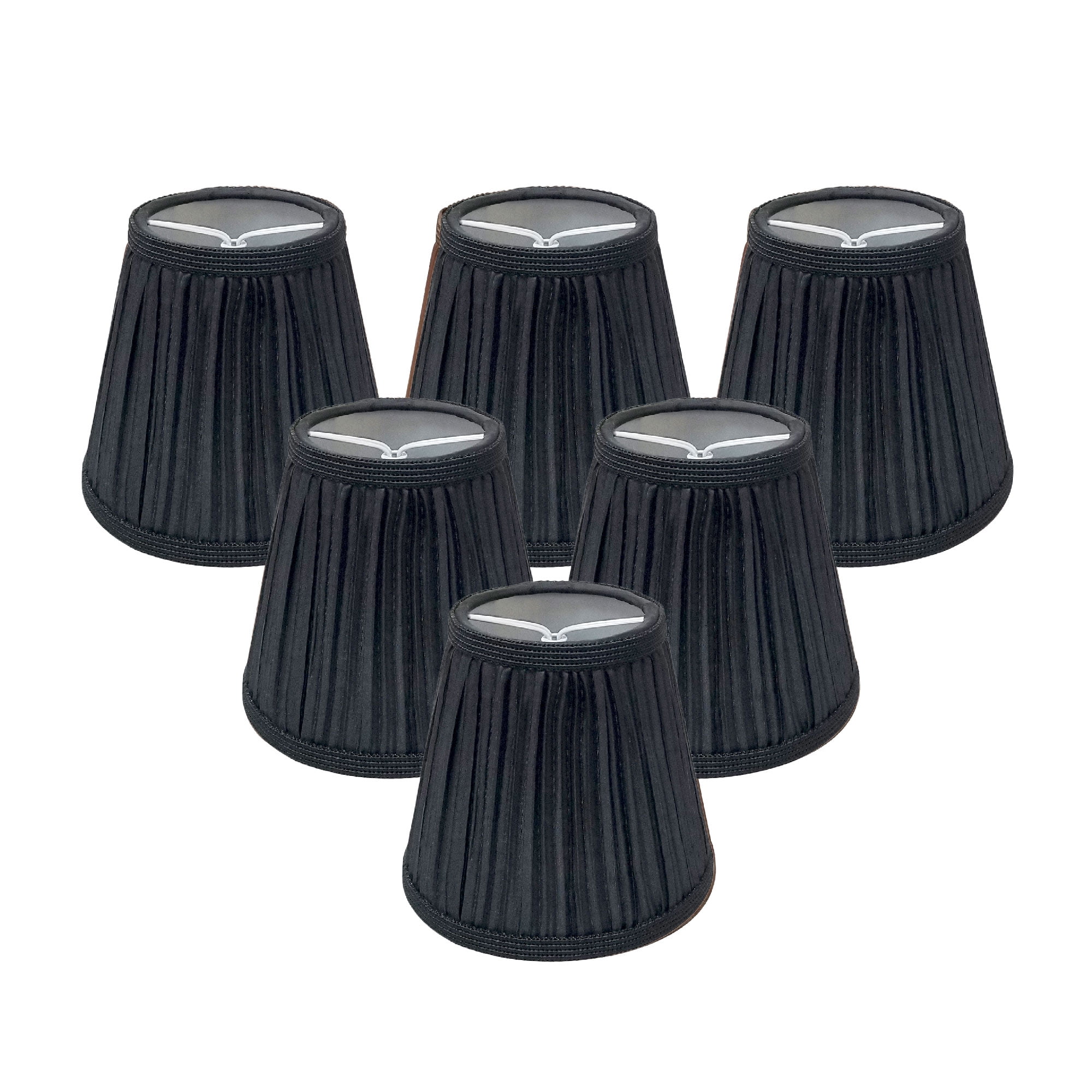 Royal Designs Designer Mushroom Pleat Empire Clip On Chandelier Lamp Shade, Black, 3" x 5" x 4.5", Set of 6