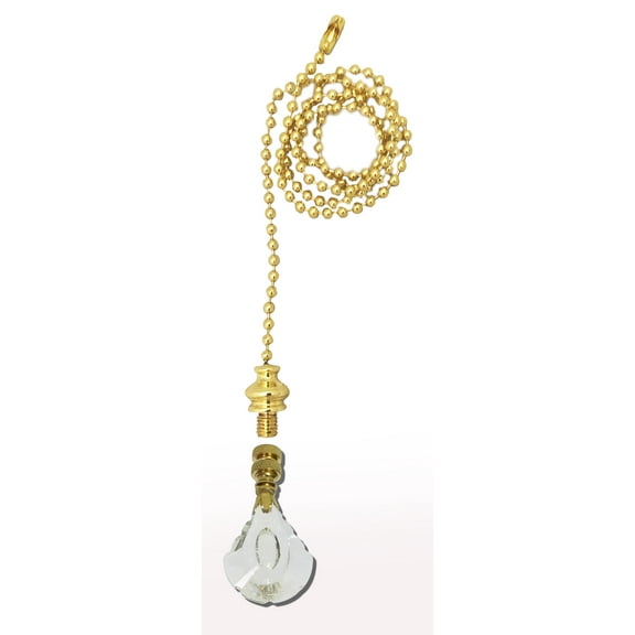 Royal Designs Fan Pull Chain with Designer Cut Crystal Finial, Polished Brass